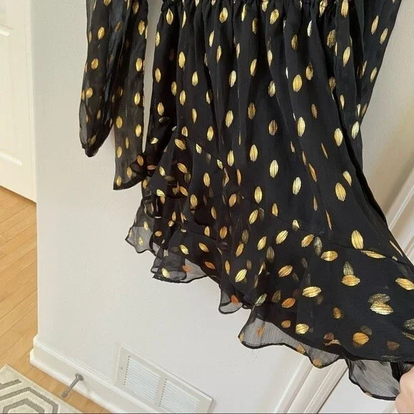 Idem Ditto Chiffon Ruffle Black Gold Dress  L NWT - Picture 13 of 16